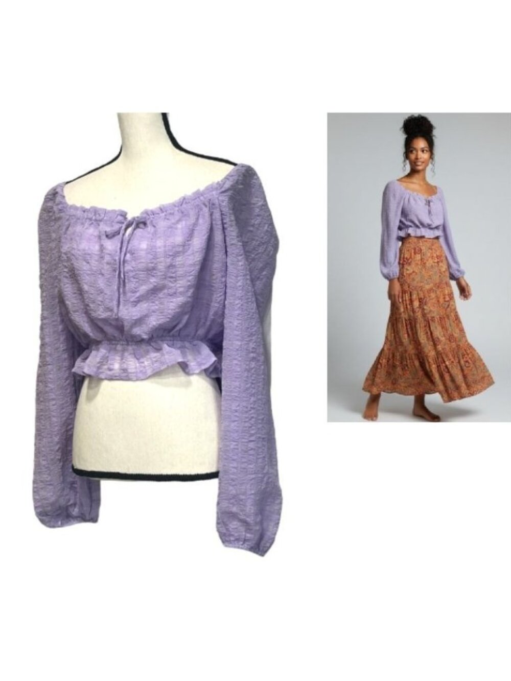 Lush women’s Cropped Volume Sleeves Peplum Top, Lilac, Sz. M